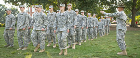 An Army Drill Sergeant leading troops